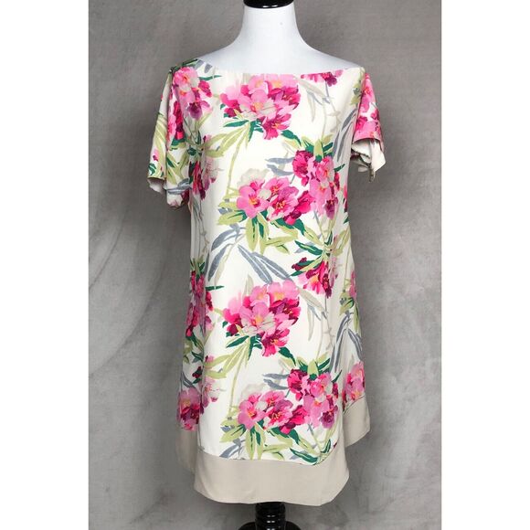 NWT ELIZABETH & JAMES Nora Silk Dress Sz M Floral Asymmetrical Hem Neckline $365 - Picture 1 of 16